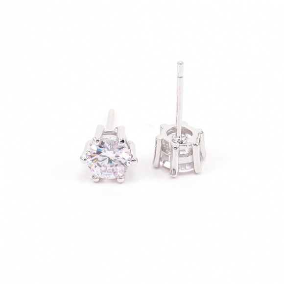 Crystal Stud Earrings Round Cut Sterling Silver - Picture 3 of 4
